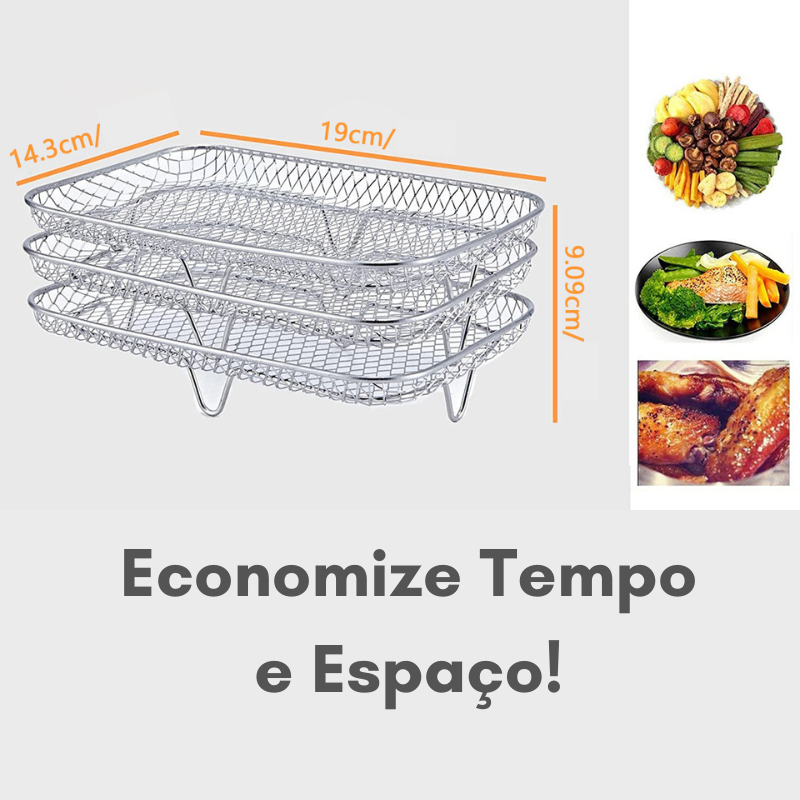 Suporte para Air Fryer, Forno em Aço Inoxidável -  3 Camadas