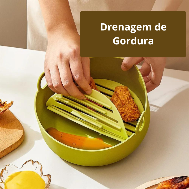 Cesta Antiaderente para Air Fryer Com Separador de Gordura