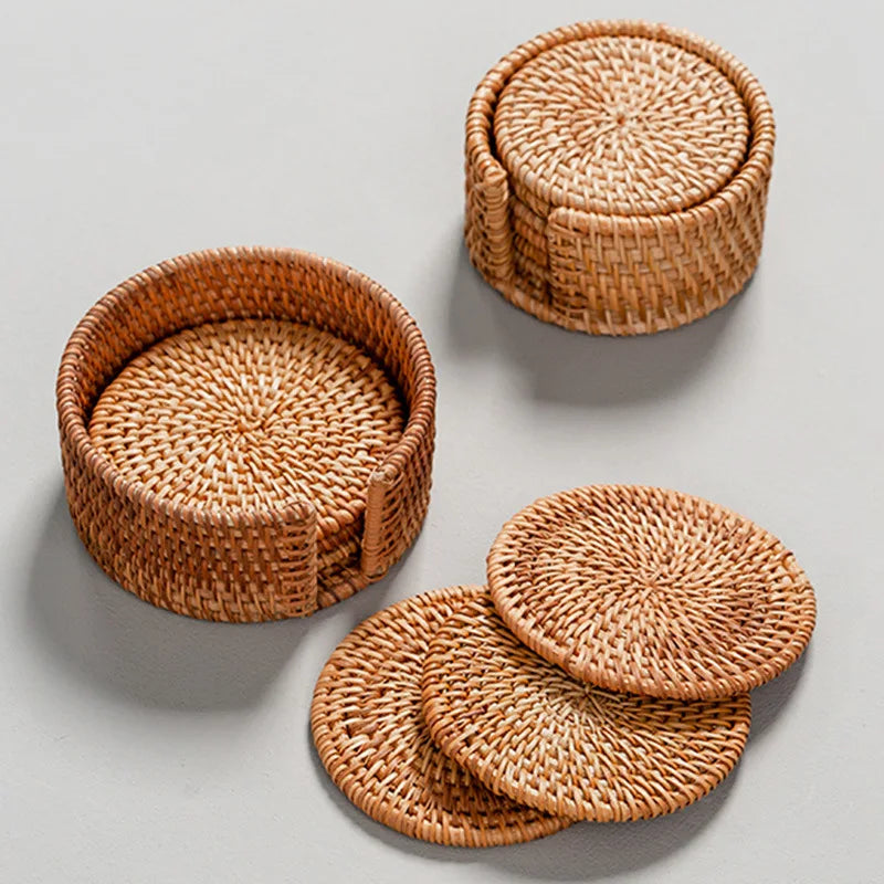 Porta-copos Rattan Com Base Antiderrapante - 8Cm