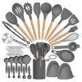 Conjunto de Utensílios de Cozinha de Silicone Cabo de Madeira - 36 Peças