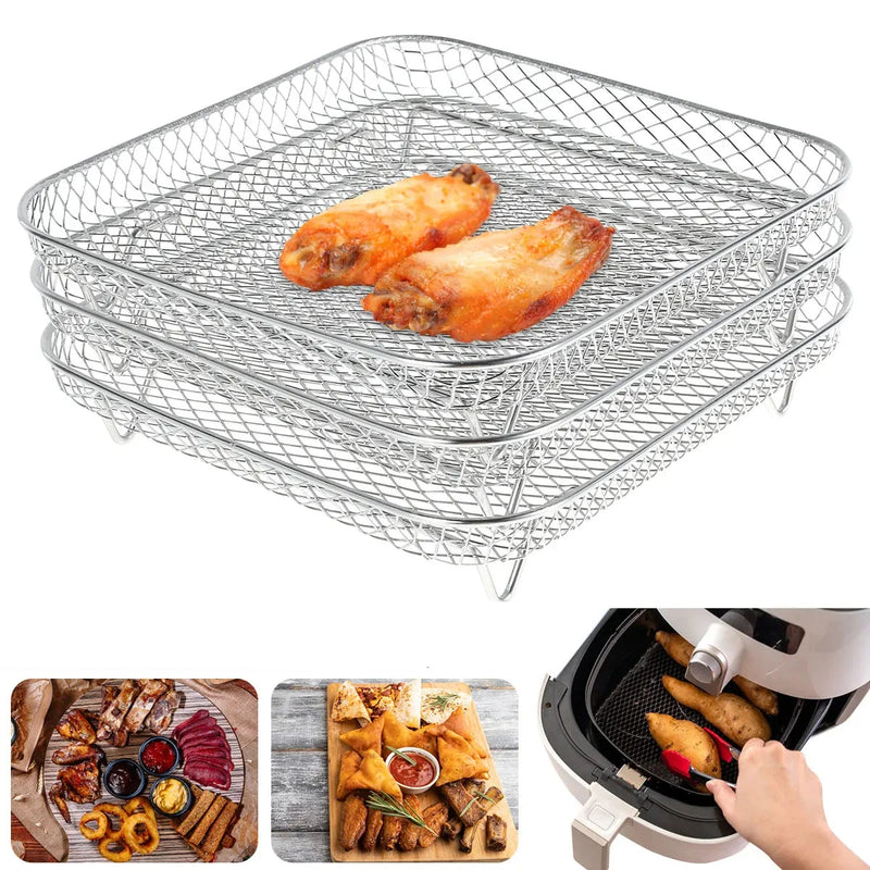 Suporte para Air Fryer, Forno em Aço Inoxidável -  3 Camadas